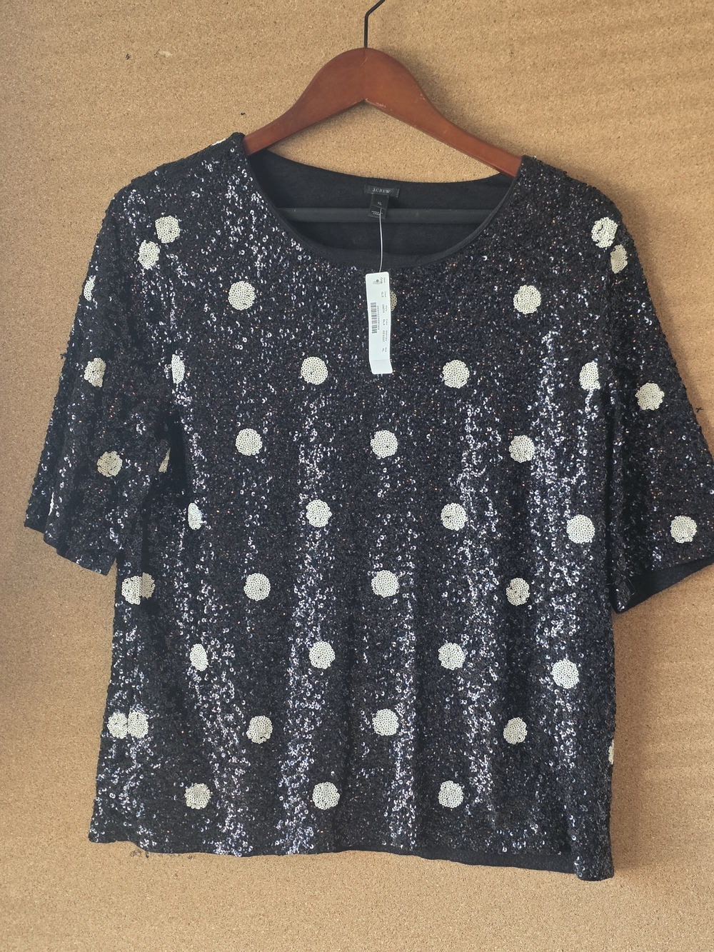 J.Crew NWT Black Sequin Polka Dot Top Holiday Party Blouse XL Cotton HO12